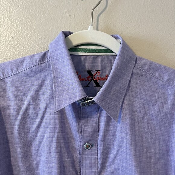 Robert Graham Shirt M Tailored Fit Purple Work Career Dress Green Artsy Plaid - Picture 5 of 9